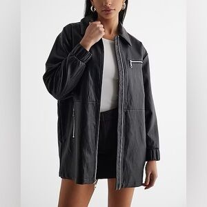 Express Faux Leather Cinched Oversized Bomber Jacket